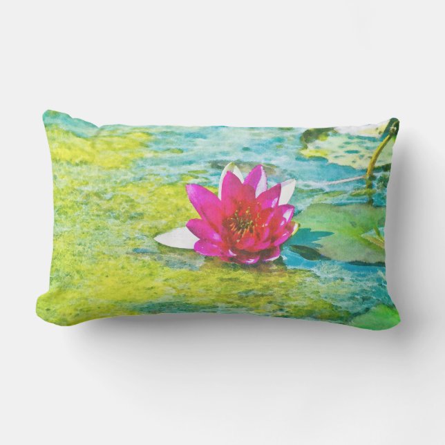 Water Lily Lilypad Outdoor Pillow (Front)