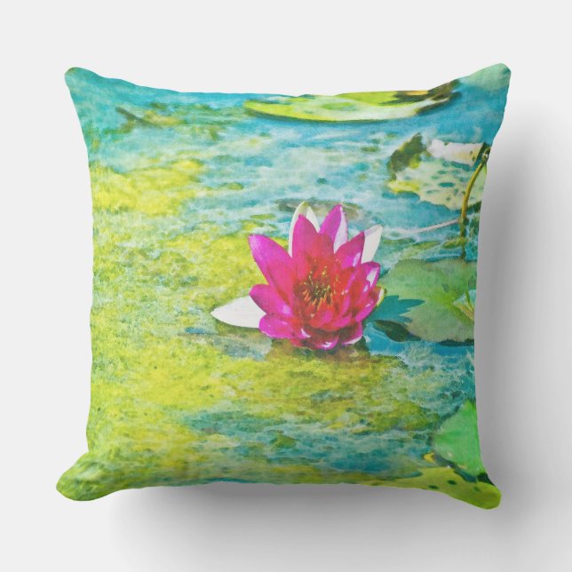 Water Lily Lilypad Outdoor Pillow (Front)