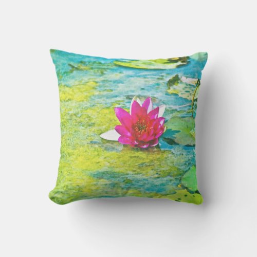 Water Lily Lilypad Outdoor Pillow