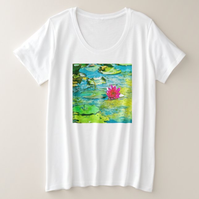 Water Lily Lilypad Plus Size T-Shirt (Design Front)