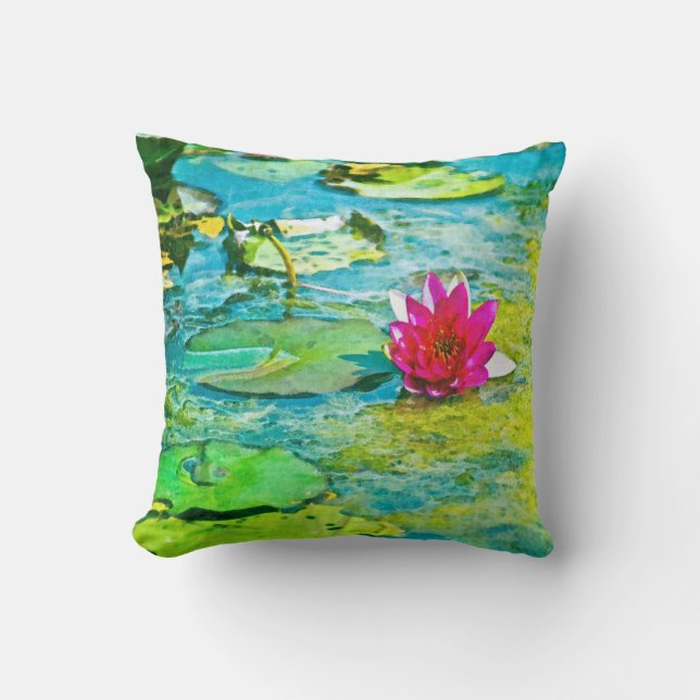 Water Lily Lilypad Throw Pillow (Front)