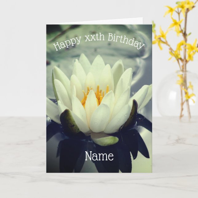 Water Lily Lotus Flower Personalized Birthday Card (Yellow Flower)