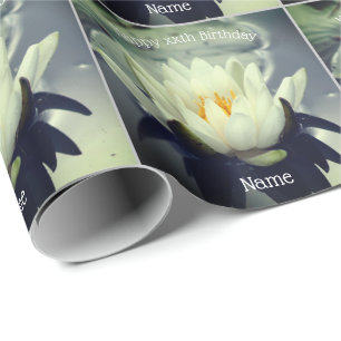 Water Lily Lotus Flower Personalized Birthday Wrapping Paper