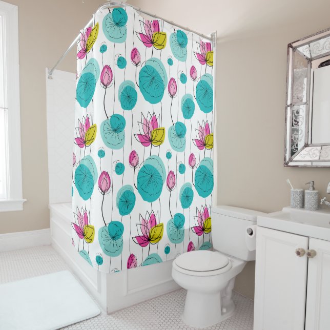 Water Lily Pads Flowers Bold Bright Colors  Shower Curtain (In Situ)