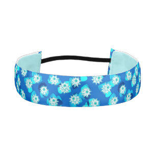 Water Lily pattern, turquoise, blue and white Athletic Headband