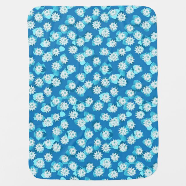 Water Lily pattern, turquoise, blue and white Baby Blanket (Front)