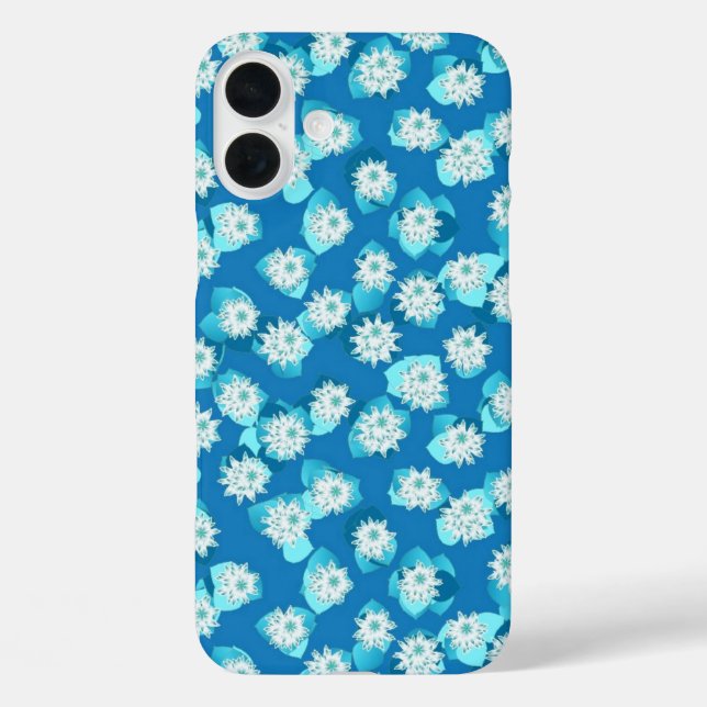 Water Lily pattern, turquoise, blue and white Case-Mate iPhone Case (Back)