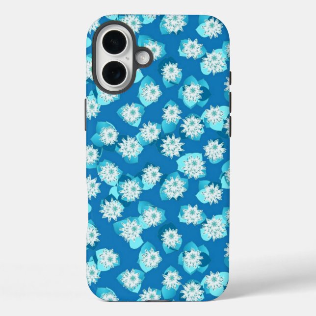 Water Lily pattern, turquoise, blue and white Case-Mate iPhone Case (Back)