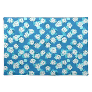 Water Lily pattern, turquoise, blue and white Cloth Placemat