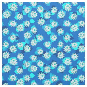 Water Lily pattern, turquoise, blue and white Fabric