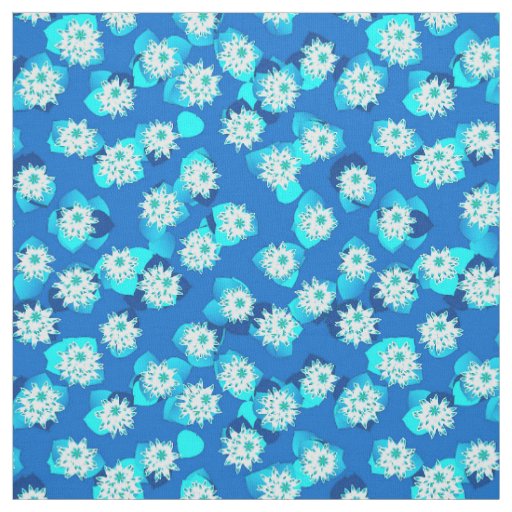 Water Lily pattern, turquoise, blue and white Fabric