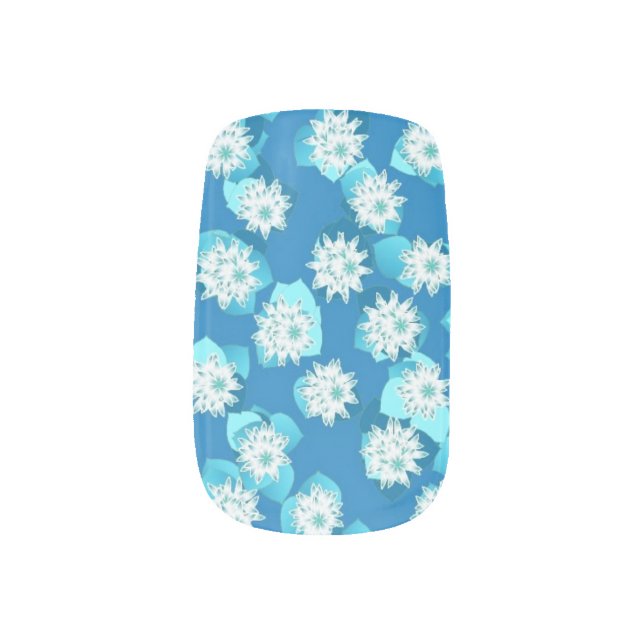 Water Lily pattern, turquoise, blue and white Minx Nail Art (Left Thumb)