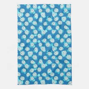 Water Lily pattern, turquoise, blue and white Towel
