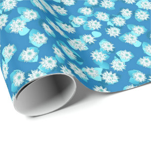 Water Lily pattern, turquoise, blue and white Wrapping Paper