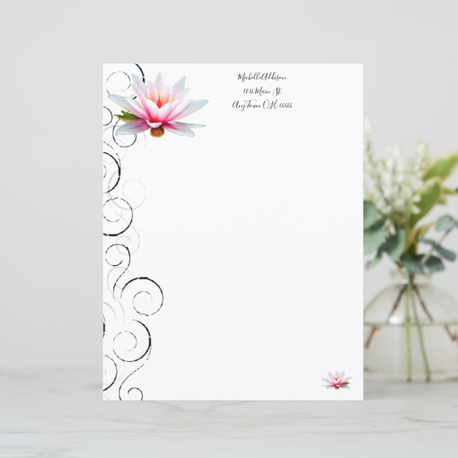 Water Lily Personalized Paper Sheet (Standing Front)