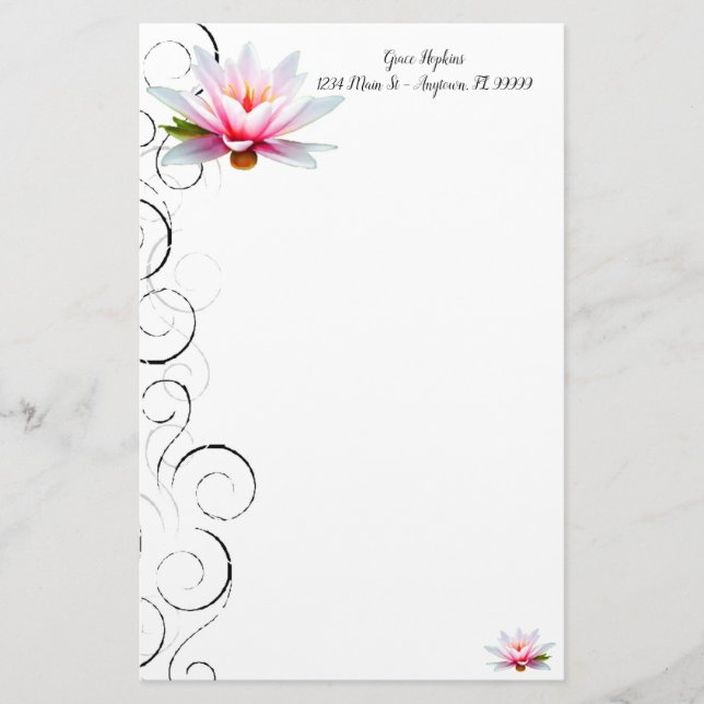 Water Lily Personalized Stationery (Front)