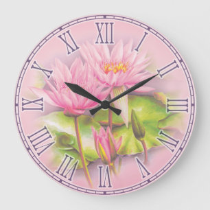 Water lily pink fine art botanical wall clock