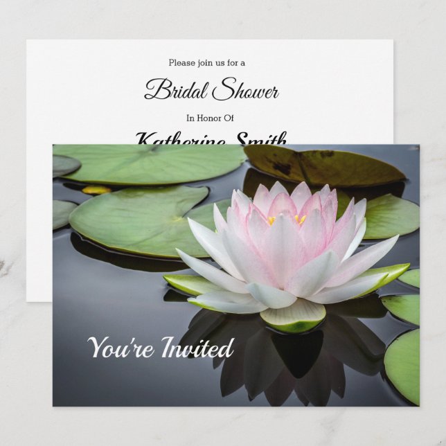 Water Lily Pink Floral Photo Bridal Shower Invitation (Front/Back)