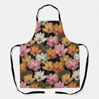 Water Lily Pink Yellow on Black Apron
