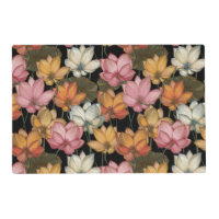 Water Lily Pink Yellow on Black Laminated Placemat