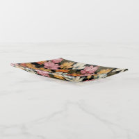 Water Lily Pink Yellow on Black Square Soap Dish