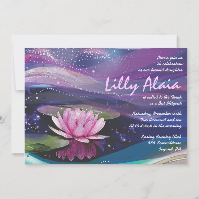 Water Lily Pond Bat Mitzvah Invitation Invite (Front)