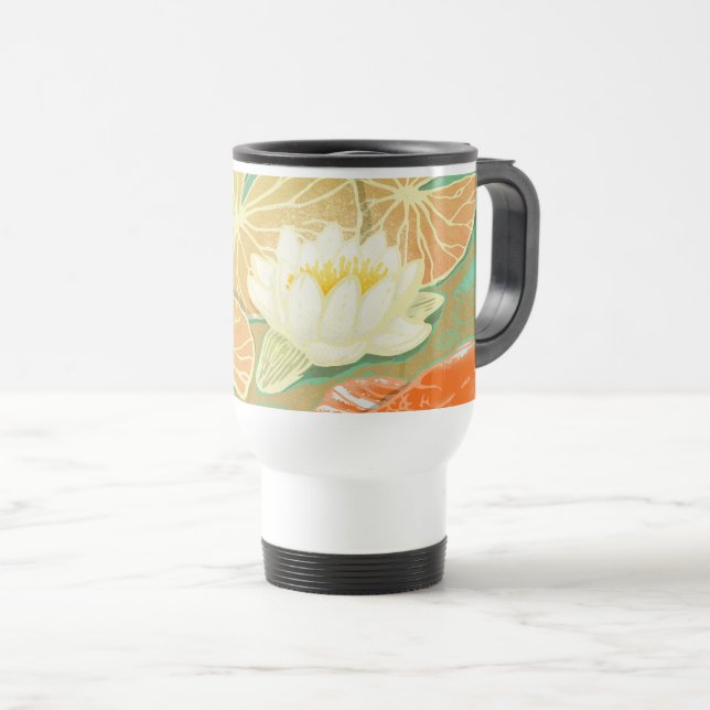 Water Lily Pond Carp Koi Fish Travel Mug (Front Right)