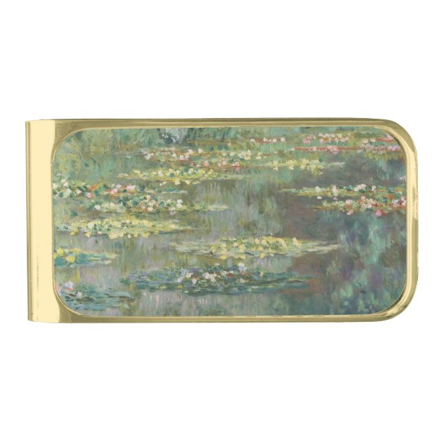 Water Lily Pond Claude Monet Gold Finish Money Clip (Front)