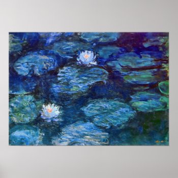 Water Lily Pond In Blue By Claude Monet Fine Art Poster by monet_paintings at Zazzle