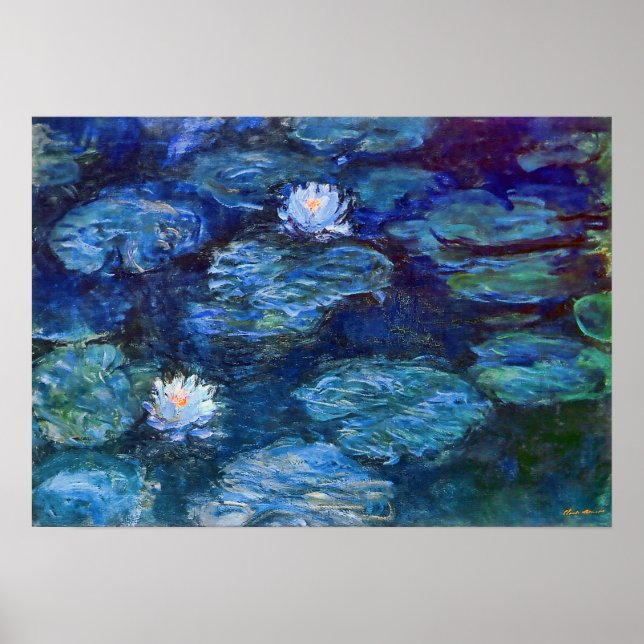 Water Lily Pond in Blue by Claude Monet Fine Art Poster (Front)