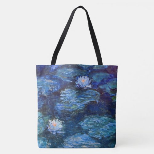 Water Lily Pond in Blue by Claude Monet Fine Art Tote Bag