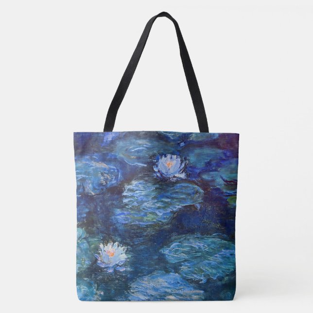 Water Lily Pond in Blue by Claude Monet Fine Art Tote Bag (Front)