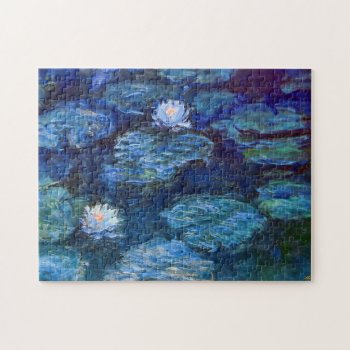 Water Lily Pond In Blue Claude Monet Fine Art Jigsaw Puzzle by monet_paintings at Zazzle