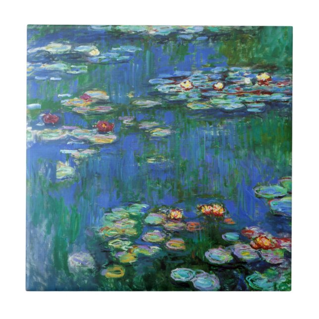 Water Lily Pond in Blue Impressionism Tile (Front)