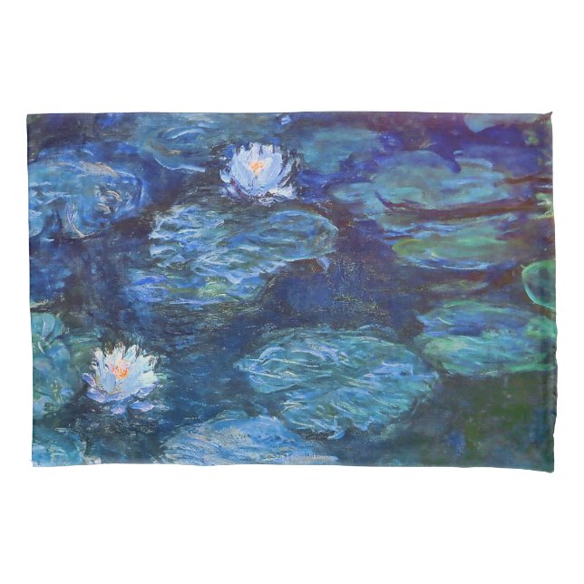 Water Lily Pond in Blue Monet Fine Art Pillow Case (Front)