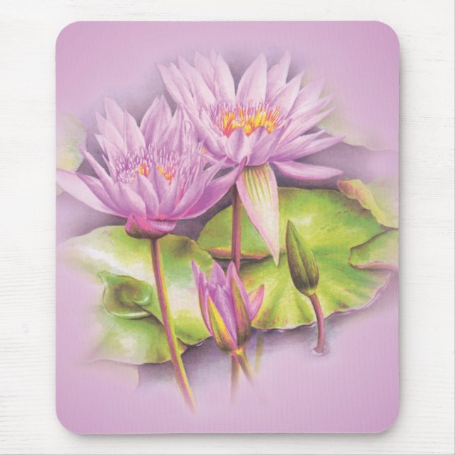 Water lily purple fine art floral mouse mat (Front)