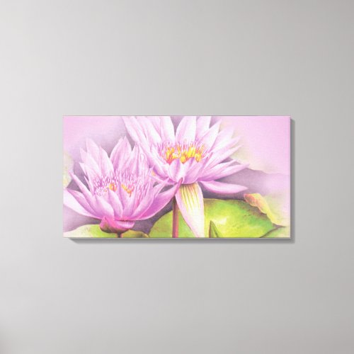 Water lily purple flowers floral canvas long print