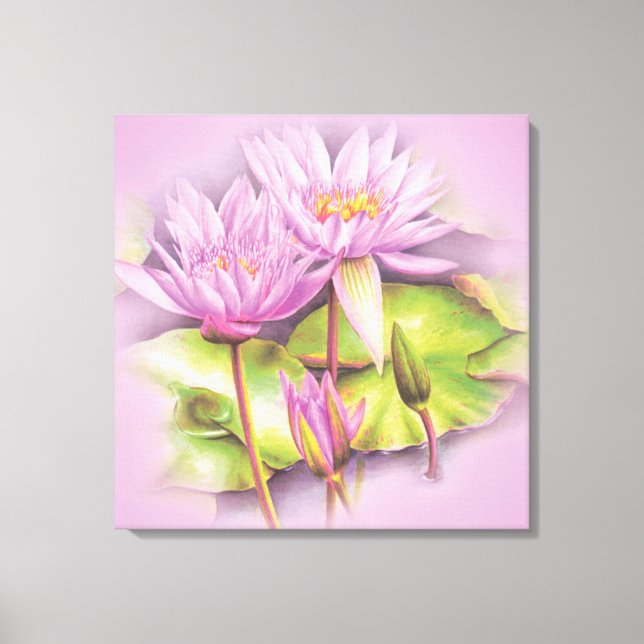 Water lily purple flowers floral canvas print (Front)