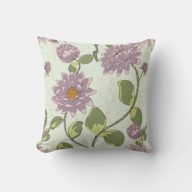 Water Lily Trailing Floral Pillow (Front)