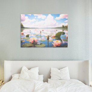 Water Lily w/ Pink Clouds Reflecting on the Lake Poster