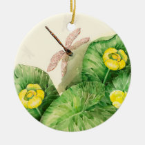 water-lily watercolor ceramic ornament