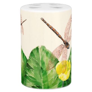 water-lily watercolor soap dispenser & toothbrush holder