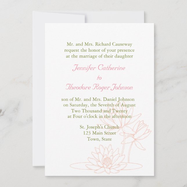 Water Lily Wedding Invitation (Front)