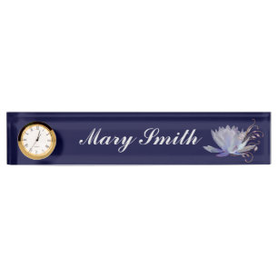 Water Lily with Decorative Swirls Desk Name Plate