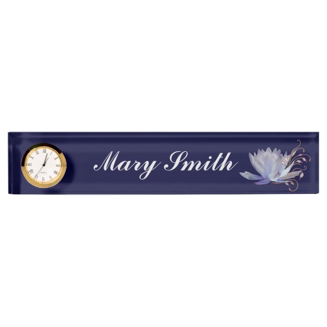 Water Lily with Decorative Swirls Desk Name Plate (Front)
