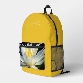 Water Lily With Name Printed Backpack by CarriesCamera at Zazzle
