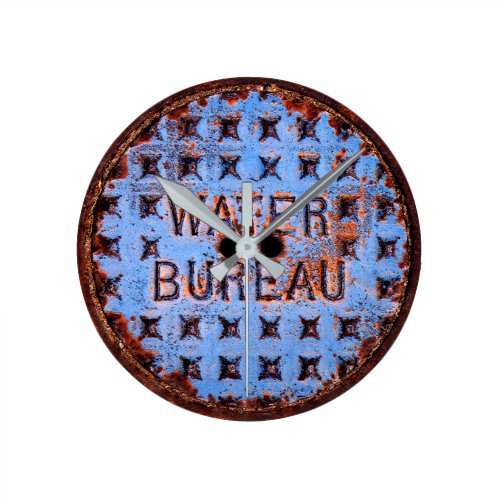 Water Manhole Cover. Rustic. California Round Clock
