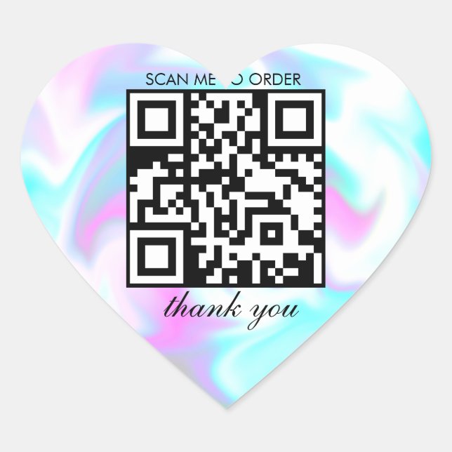 Water Marble Thank You QR Code Boutique Business  Heart Sticker (Front)