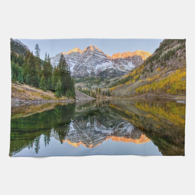 Water | Maroon Bells Lake Aspen Trees Kitchen Towel (Horizontal)
