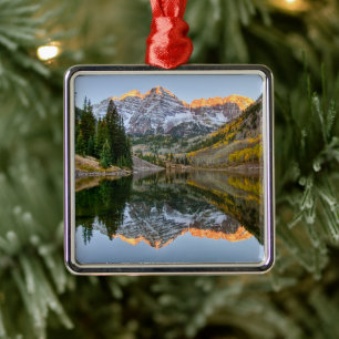 Water Maroon Bells Lake Aspen Trees Metal Ornament